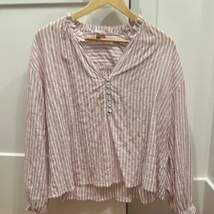 Pilcro lavender and white striped lightweight long sleeve top